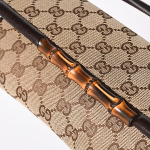 極美品 GUCCI グッチ ハンドバッグ ショルダーバッグ GGキャンバス 117594 バンブー ブラウン シルバー金具 中古 4a005053