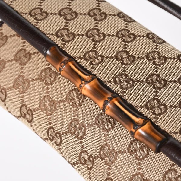 極美品 GUCCI グッチ ハンドバッグ ショルダーバッグ GGキャンバス 117594 バンブー ブラウン シルバー金具 中古 4a005053