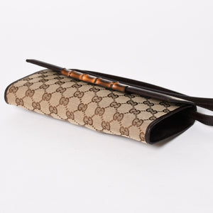 極美品 GUCCI グッチ ハンドバッグ ショルダーバッグ GGキャンバス 117594 バンブー ブラウン シルバー金具 中古 4a005053
