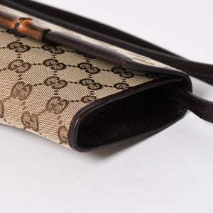 極美品 GUCCI グッチ ハンドバッグ ショルダーバッグ GGキャンバス 117594 バンブー ブラウン シルバー金具 中古 4a005053
