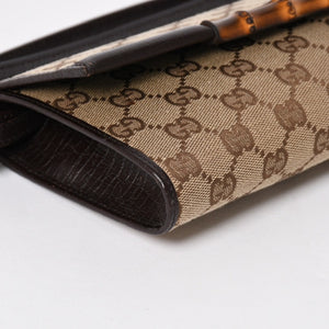 極美品 GUCCI グッチ ハンドバッグ ショルダーバッグ GGキャンバス 117594 バンブー ブラウン シルバー金具 中古 4a005053