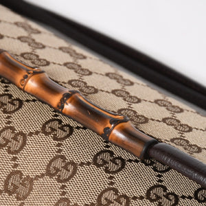 極美品 GUCCI グッチ ハンドバッグ ショルダーバッグ GGキャンバス 117594 バンブー ブラウン シルバー金具 中古 4a005053
