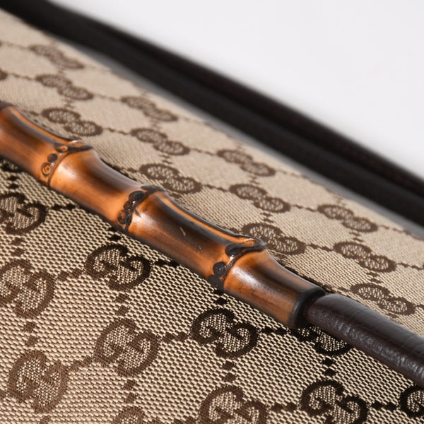 極美品 GUCCI グッチ ハンドバッグ ショルダーバッグ GGキャンバス 117594 バンブー ブラウン シルバー金具 中古 4a005053