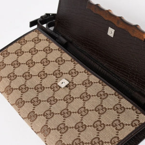 極美品 GUCCI グッチ ハンドバッグ ショルダーバッグ GGキャンバス 117594 バンブー ブラウン シルバー金具 中古 4a005053