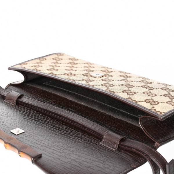 極美品 GUCCI グッチ ハンドバッグ ショルダーバッグ GGキャンバス 117594 バンブー ブラウン シルバー金具 中古 4a005053