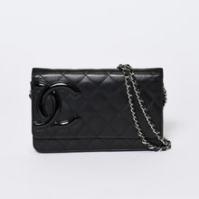 Load image into Gallery viewer, CHANEL シャネル カンボンライン ココマーク チェーンウォレット 16番台 ブラック ピンク ラムスキン シルバー金具 美品 中古 4b013613