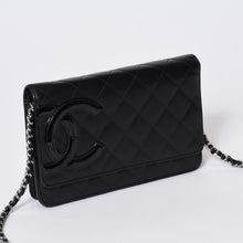 Load image into Gallery viewer, CHANEL シャネル カンボンライン ココマーク チェーンウォレット 16番台 ブラック ピンク ラムスキン シルバー金具 美品 中古 4b013613
