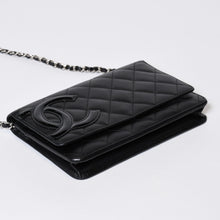 Load image into Gallery viewer, CHANEL シャネル カンボンライン ココマーク チェーンウォレット 16番台 ブラック ピンク ラムスキン シルバー金具 美品 中古 4b013613