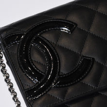 Load image into Gallery viewer, CHANEL シャネル カンボンライン ココマーク チェーンウォレット 16番台 ブラック ピンク ラムスキン シルバー金具 美品 中古 4b013613