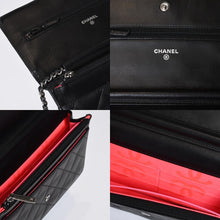 Load image into Gallery viewer, CHANEL シャネル カンボンライン ココマーク チェーンウォレット 16番台 ブラック ピンク ラムスキン シルバー金具 美品 中古 4b013613