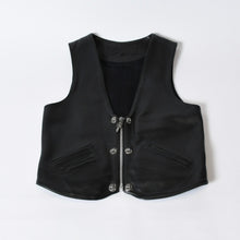 Load image into Gallery viewer, 極美品 CHROME HEARTS クロムハーツ 6BTN ZIP FRNT VEST ラージクロス レザーベスト サイズM ダガー クロスボール 中古 4b013777