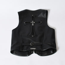 Load image into Gallery viewer, 極美品 CHROME HEARTS クロムハーツ 6BTN ZIP FRNT VEST ラージクロス レザーベスト サイズM ダガー クロスボール 中古 4b013777