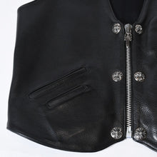 Load image into Gallery viewer, 極美品 CHROME HEARTS クロムハーツ 6BTN ZIP FRNT VEST ラージクロス レザーベスト サイズM ダガー クロスボール 中古 4b013777