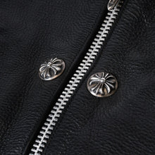 Load image into Gallery viewer, 極美品 CHROME HEARTS クロムハーツ 6BTN ZIP FRNT VEST ラージクロス レザーベスト サイズM ダガー クロスボール 中古 4b013777
