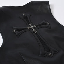 Load image into Gallery viewer, 極美品 CHROME HEARTS クロムハーツ 6BTN ZIP FRNT VEST ラージクロス レザーベスト サイズM ダガー クロスボール 中古 4b013777
