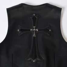 Load image into Gallery viewer, 極美品 CHROME HEARTS クロムハーツ 6BTN ZIP FRNT VEST ラージクロス レザーベスト サイズM ダガー クロスボール 中古 4b013777