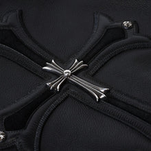 Load image into Gallery viewer, 極美品 CHROME HEARTS クロムハーツ 6BTN ZIP FRNT VEST ラージクロス レザーベスト サイズM ダガー クロスボール 中古 4b013777