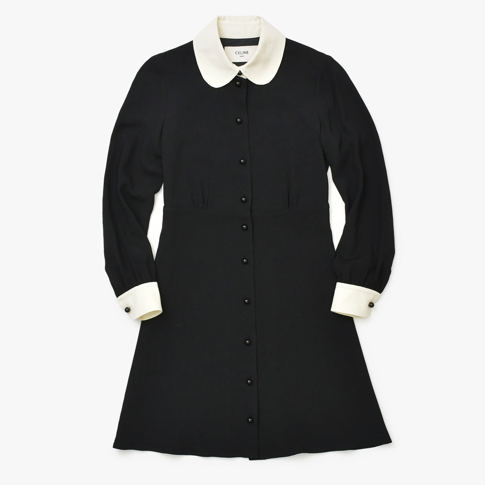 極美品 CELINE セリーヌ ドレス ワンピース 2R109865C アセテート レーヨン サイズ34 ブラック 中古 4b013833