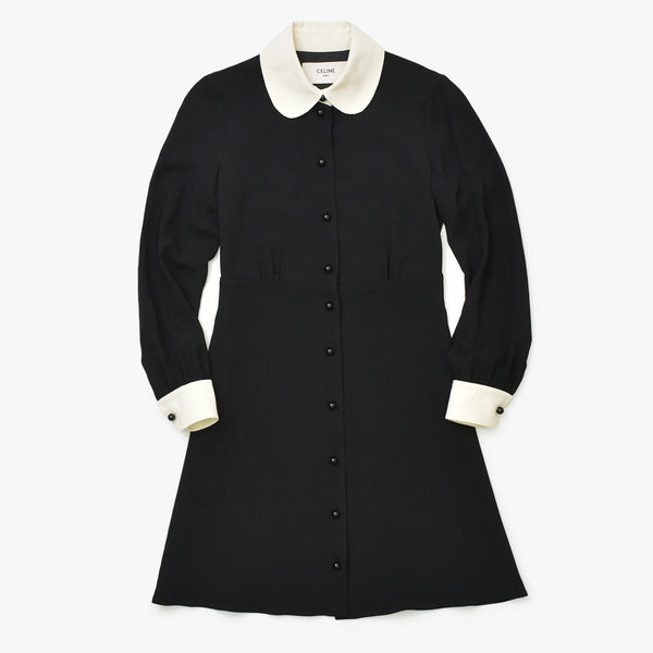 極美品 CELINE セリーヌ ドレス ワンピース 2R109865C アセテート レーヨン サイズ34 ブラック 中古 4b013833
