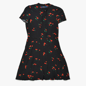 極美品 POLO RALPH LAUREN ポロ ラルフローレン ワンピース チェリープリント クレープ ドレス ブラック レッド グリーン サイズ0 中古 4b013835