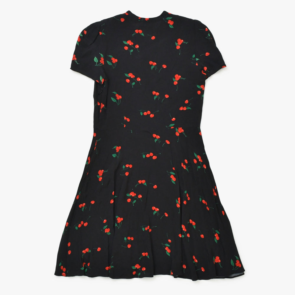 Very good condition POLO RALPH LAUREN Polo Ralph Lauren One Piece Cherry Print Crepe Dress Black Red Green Size 0 Used 4b013835