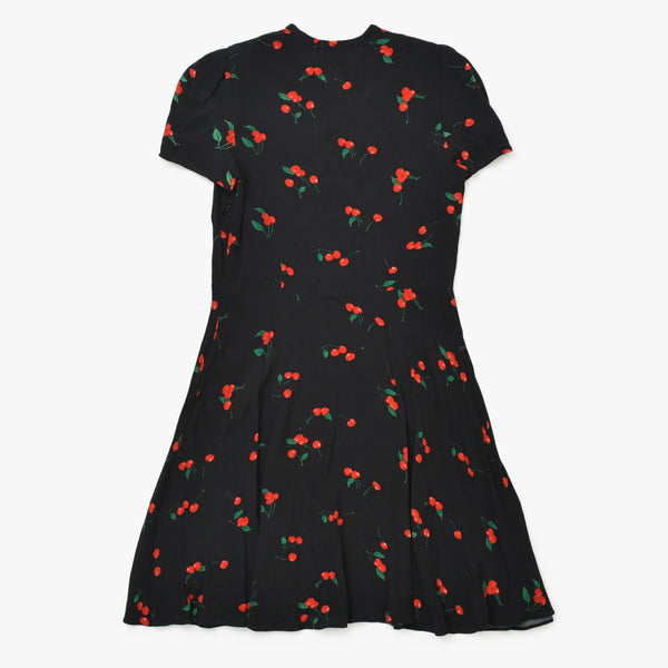 極美品 POLO RALPH LAUREN ポロ ラルフローレン ワンピース チェリープリント クレープ ドレス ブラック レッド グリーン サイズ0 中古 4b013835