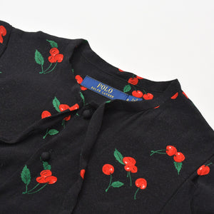 極美品 POLO RALPH LAUREN ポロ ラルフローレン ワンピース チェリープリント クレープ ドレス ブラック レッド グリーン サイズ0 中古 4b013835