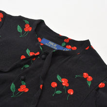 画像をギャラリービューアに読み込む, 極美品 POLO RALPH LAUREN ポロ ラルフローレン ワンピース チェリープリント クレープ ドレス ブラック レッド グリーン サイズ0 中古 4b013835