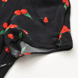 極美品 POLO RALPH LAUREN ポロ ラルフローレン ワンピース チェリープリント クレープ ドレス ブラック レッド グリーン サイズ0 中古 4b013835