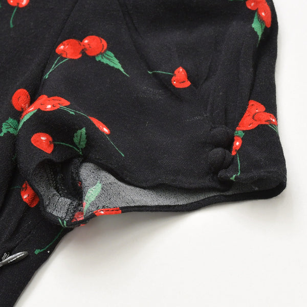 極美品 POLO RALPH LAUREN ポロ ラルフローレン ワンピース チェリープリント クレープ ドレス ブラック レッド グリーン サイズ0 中古 4b013835