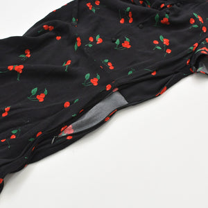 極美品 POLO RALPH LAUREN ポロ ラルフローレン ワンピース チェリープリント クレープ ドレス ブラック レッド グリーン サイズ0 中古 4b013835