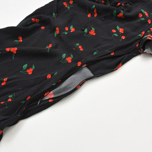 極美品 POLO RALPH LAUREN ポロ ラルフローレン ワンピース チェリープリント クレープ ドレス ブラック レッド グリーン サイズ0 中古 4b013835