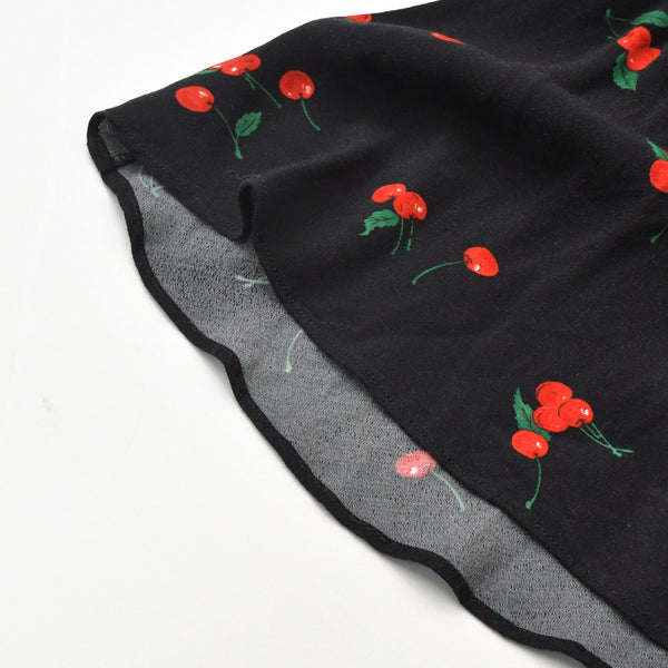 極美品 POLO RALPH LAUREN ポロ ラルフローレン ワンピース チェリープリント クレープ ドレス ブラック レッド グリーン サイズ0 中古 4b013835