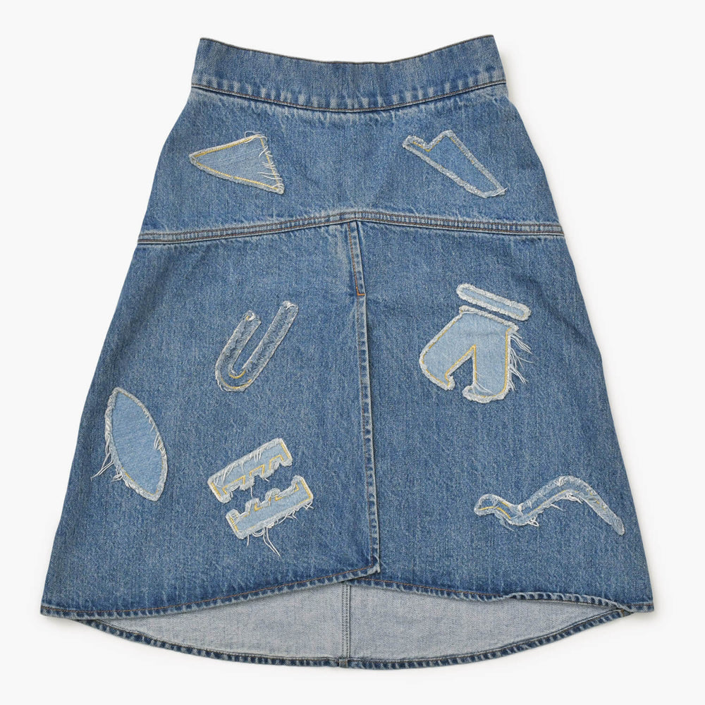 CHANEL シャネル 19SS デニムスカート P61825V47197 サイズ34 メティエダールコレクション ココマーク パッチワーク 美品 中古 4b013844