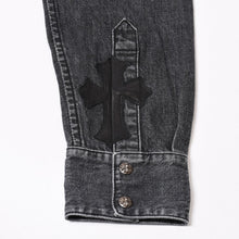 Load image into Gallery viewer, 極美品 CHROME HEARTS クロムハーツ LOOSEENDS ルーズエンド 長袖デニムシャツ サイズS CHクロスパッチ 2パッチ ブラック 中古 4b013906