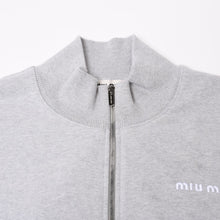 Load image into Gallery viewer, 極美品 MIUMIU ミュウミュウ フリース スウェットシャツ MJL042 サイズM ジップアップ グレー ロゴ刺繍 中古 4b013850