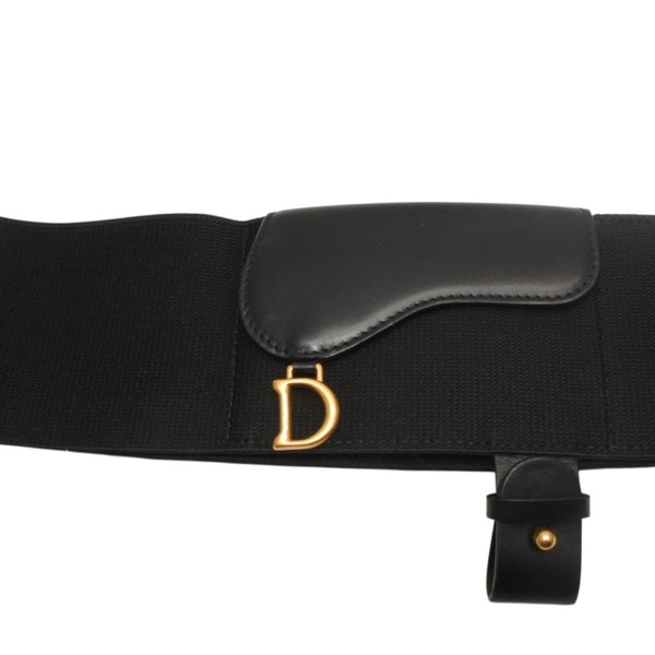 極美品 CHRISTIAN DIOR クリスチャンディオール ウエストベルト 23-MA-0282 SM レザー ブラック ゴールド金具 中古 4b013838
