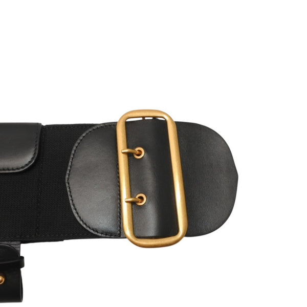 極美品 CHRISTIAN DIOR クリスチャンディオール ウエストベルト 23-MA-0282 SM レザー ブラック ゴールド金具 中古 4b013838