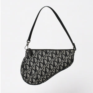 CHRISTIAN DIOR クリスチャンディオール トロッター サドルバッグ ワンショルダーバッグ サドルポーチ ネイビー 美品 中古 4b011018