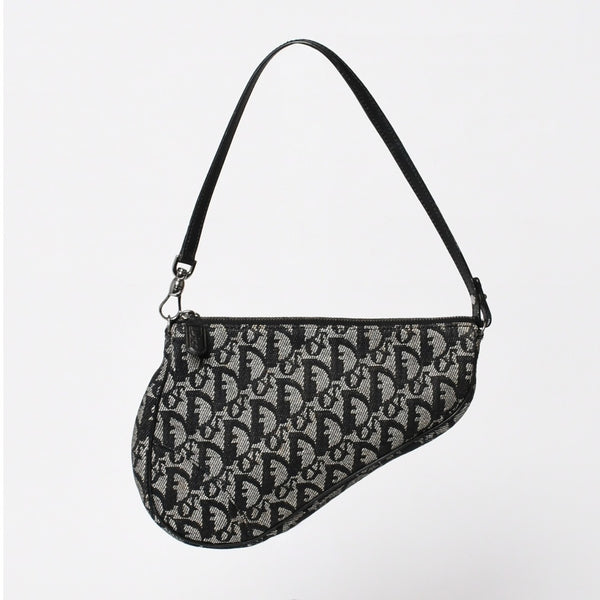 CHRISTIAN DIOR クリスチャンディオール トロッター サドルバッグ ワンショルダーバッグ サドルポーチ ネイビー 美品 中古 4b011018