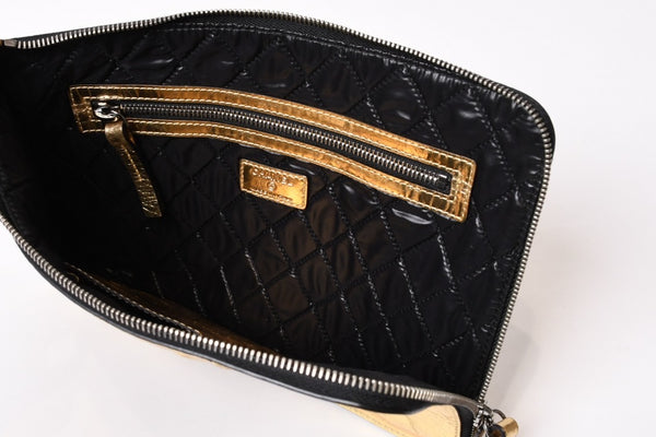 極美品 CHANEL シャネル VOTEZ COCO クラッチバッグ A82164 21番台 ココマーク クリンクルレザー メタリックゴールド 中古 4b013942