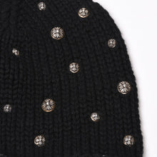 画像をギャラリービューアに読み込む, CHROME HEARTS クロムハーツ ビーニー ニット帽 クロスボール ピラミッド ブラック カシミヤ シルバー925 美品 中古 4b014000