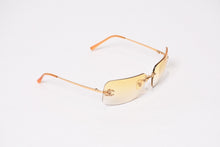 Load image into Gallery viewer, CHANEL シャネル リムレス サングラス アイウェア 4017-D c.125/56 サイズ62□17 120 ココマーク ラインストーン イエロー 美品 中古 4b014020