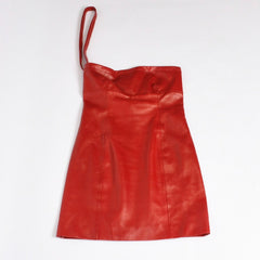 Very Good Condition SAINT LAURENT PARIS Saint Laurent Dress 328718 Lambskin Red Used 4b014127