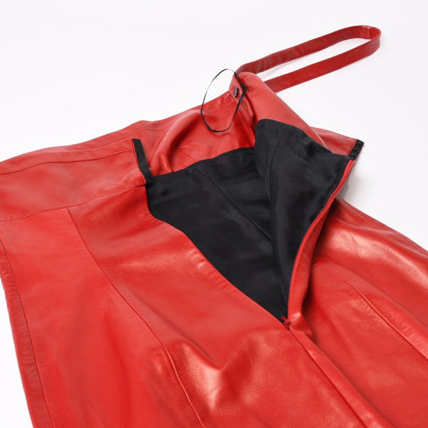 Very Good Condition SAINT LAURENT PARIS Saint Laurent Dress 328718 Lambskin Red Used 4b014127