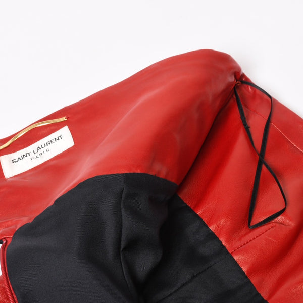 Very Good Condition SAINT LAURENT PARIS Saint Laurent Dress 328718 Lambskin Red Used 4b014127