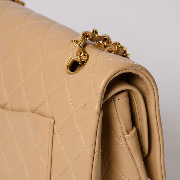 極美品 CHANEL シャネル マトラッセ25 Wフラップ Wチェーンショルダーバッグ ココマーク ラムスキン ベージュ ゴールド金具 中古 4b014138
