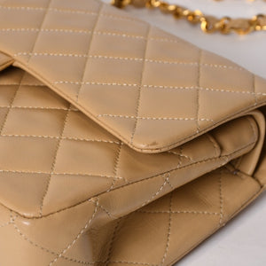 極美品 CHANEL シャネル マトラッセ25 Wフラップ Wチェーンショルダーバッグ ココマーク ラムスキン ベージュ ゴールド金具 中古 4b014138