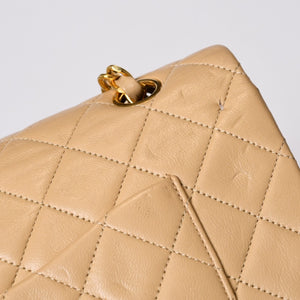 極美品 CHANEL シャネル マトラッセ25 Wフラップ Wチェーンショルダーバッグ ココマーク ラムスキン ベージュ ゴールド金具 中古 4b014138