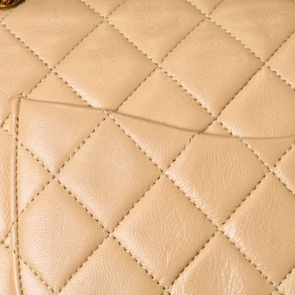 極美品 CHANEL シャネル マトラッセ25 Wフラップ Wチェーンショルダーバッグ ココマーク ラムスキン ベージュ ゴールド金具 中古 4b014138